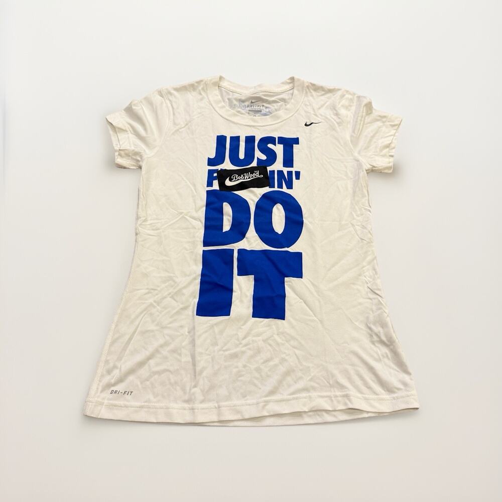 Nike Womens White Bob Wood 80 Just Do It Short Sleeve T-Shirt Size S 405712-100